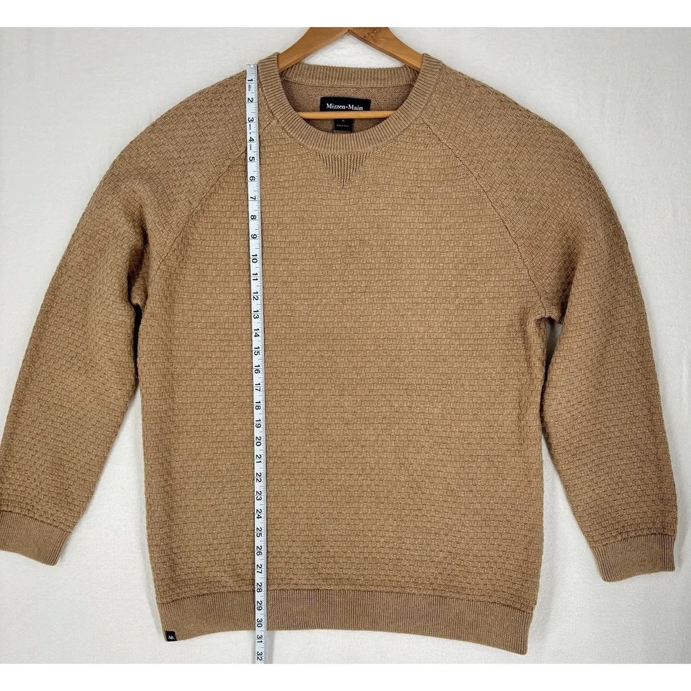 New Mizzen + Main Wool Knit Textured Hillcrest Crewneck Sweater Heather Beige XL